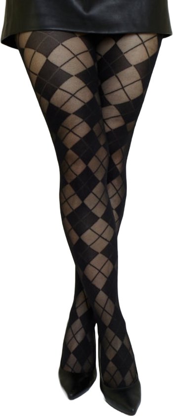 Dames panty - Gemengde vierkanten stijl - Verkleedpanty - S/M- Zwart