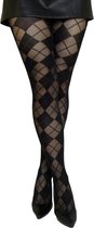 Dames panty - Gemengde vierkanten stijl - Verkleedpanty - S/M- Zwart