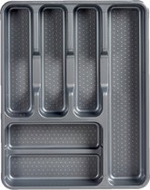 Range-couverts/porte-couverts en plastique 6 compartiments gris 38 x 30 cm - Tiroir de cuisine/plateau à couverts