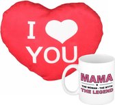Maman la légende - mug/tasse - 300 ml - blanc - avec coussin décoratif en forme de coeur - 15 cm