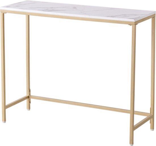 COSTWAY Console Tafel Marmer Look, Hal Tafel, Smalle Zijtafel met Metal