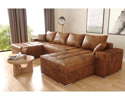 Hoekbank Best - vintage bruin afkuisbare microvezelstof - Hoeksalon met bed en opbergruimte - Hoekzetel wooneiland' met slaapfunctie en storage '