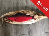 !! SALE !! Sloophout peddel met Vis rood 15x50 cm