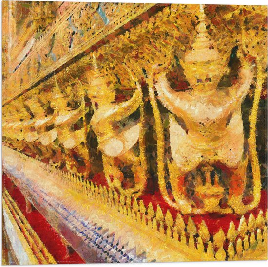 Vlag - Schilderij van Beelden in de Tempel van de Smaragdgroene Boeddha in Bangkok, Thailand - 50x50 cm Foto op Polyester Vlag