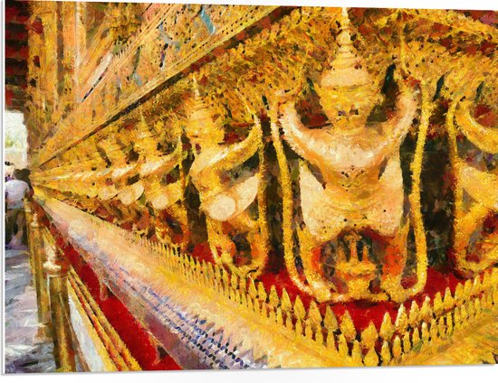 PVC Schuimplaat - Schilderij van Beelden in de Tempel van de Smaragdgroene Boeddha in Bangkok, Thailand - 80x60 cm Foto op PVC Schuimplaat (Met Ophangsysteem)