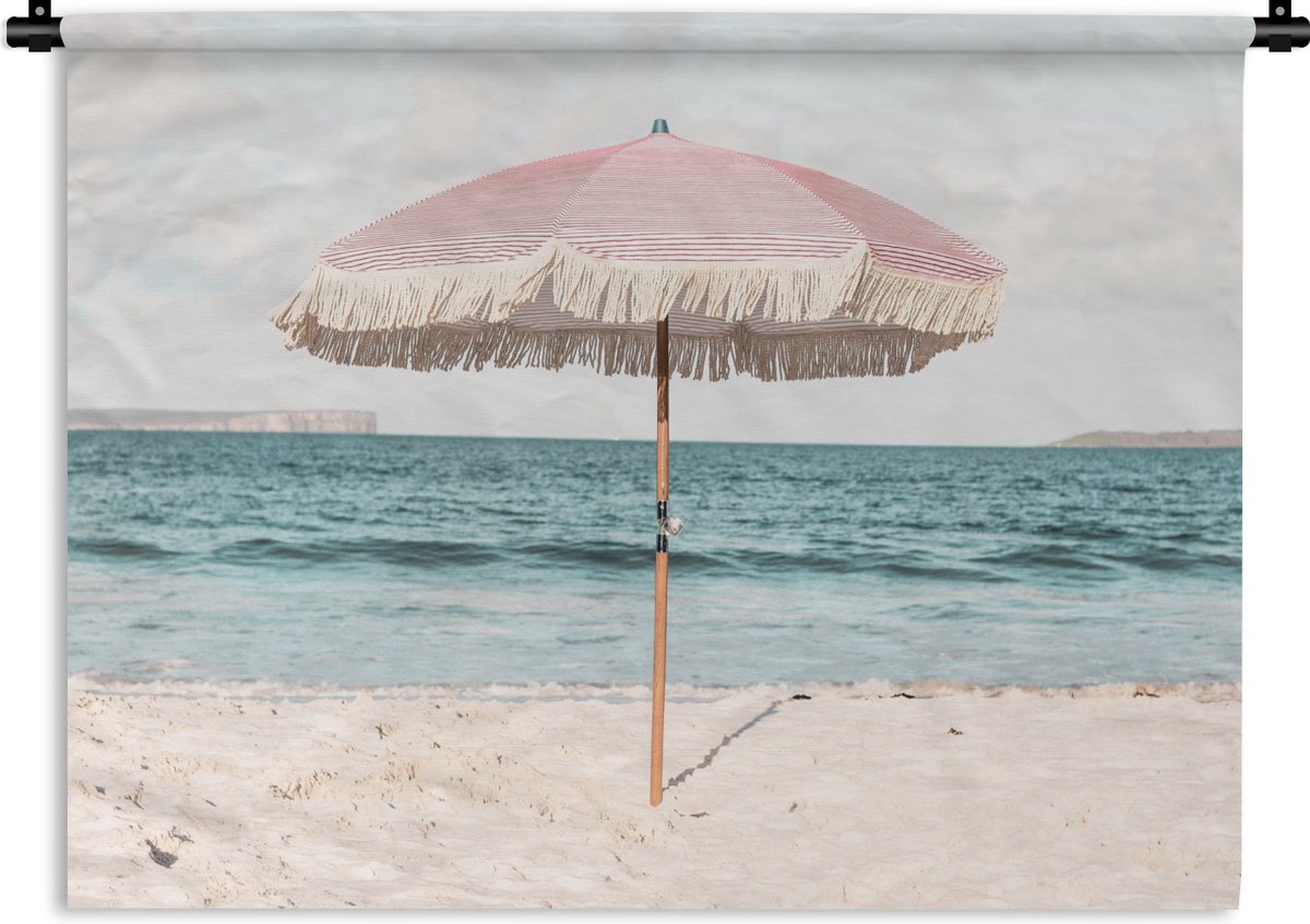 Wandkleed - Wanddoek - Parasol - Strand - Zee - Wolken - 150x112 cm - Wandtapijt