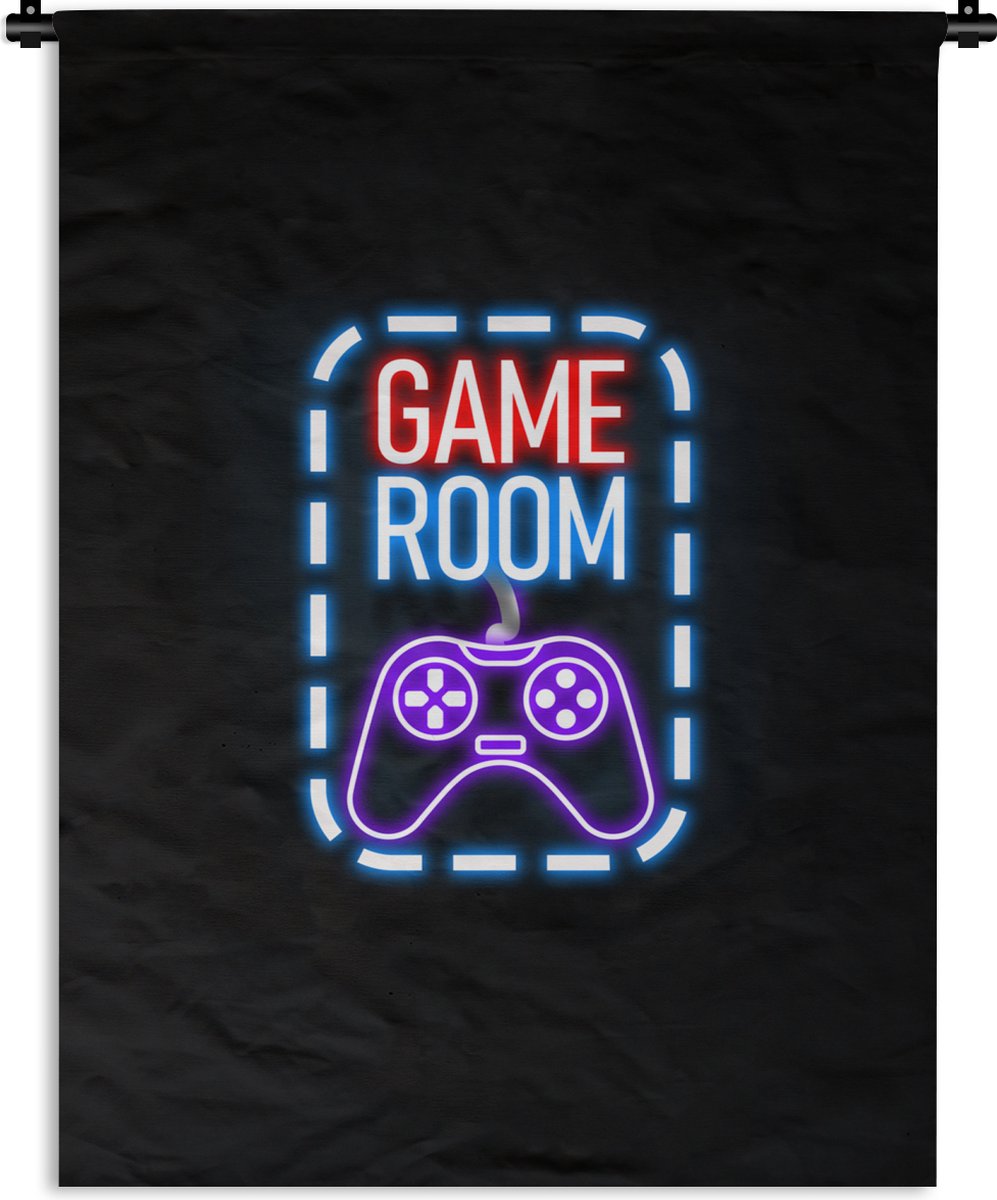 Wandkleed - Wanddoek - Neon - Quotes - Game room - Controller - Zwart - 120x160 cm - Wandtapijt