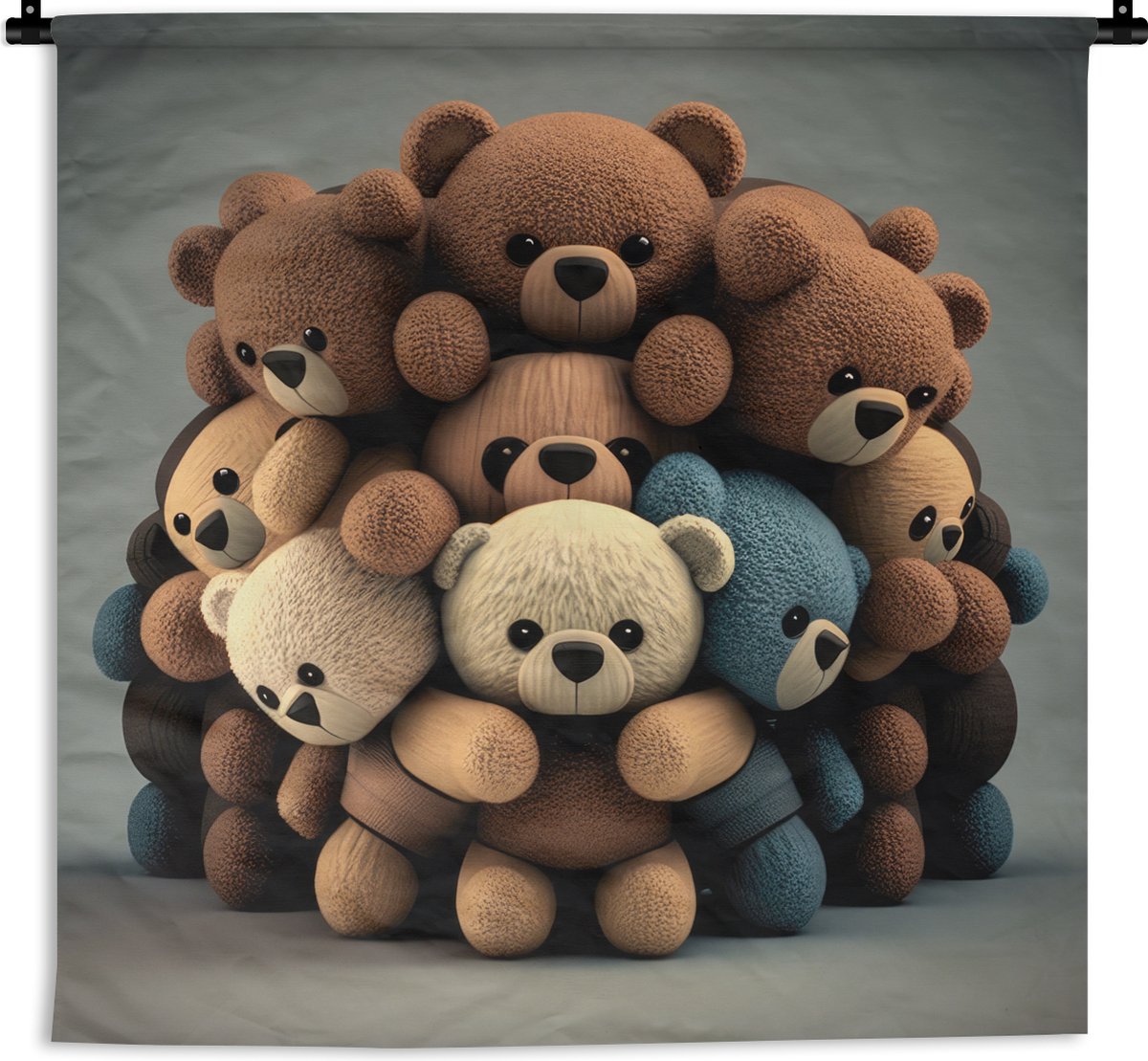 Wandkleed - Wanddoek - Teddybeer - Knuffel - Bruin - Design - Jongens - Meisjes - 60x60 cm - Wandtapijt