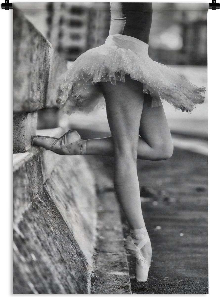 Wandkleed - Wanddoek - Ballet - Dans - Ballerina - Zwart wit - 60x90 cm - Wandtapijt