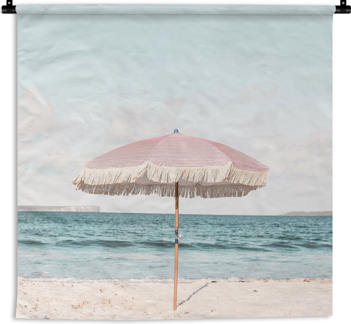 Wandkleed - Wanddoek - Parasol - Strand - Zee - Wolken - 90x90 cm - Wandtapijt