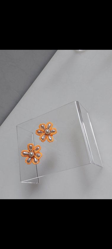 Clip on flower earrings orange