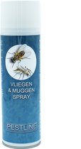 Pestline Vliegen & Muggen Spray; ter bestrijding van vliegen en muggen - klustervliegen - motmuggen - latrinevliegjes - huisvlieg - Geen resistentie mogelijk - Snel knockdown effect - vliegenspray - muggenspray