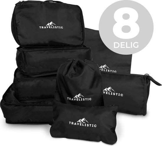 Travelistic Packing Cubes Set 8-delig - Bagagelabel - Kleding organizer set voor koffer en backpack - Bagage organizers - Zwart