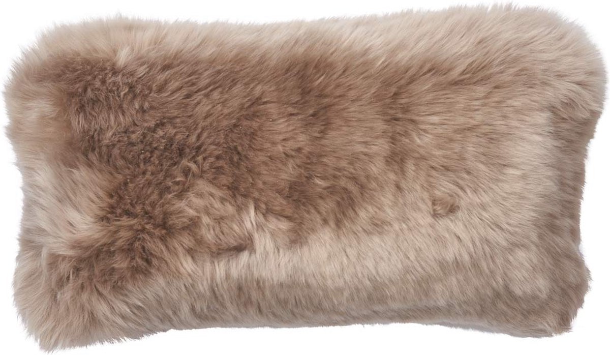 Sheepskin House Langharig Schapenvacht Kussen - Dubbelzijdig - Nieuw- Zeelandse - 45x45 cm Walnut