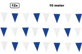 12x Vlaggenlijn blauw/wit 10 meter - 2 kleur - vlaglijn festival feest party verjaardag thema feest kleur