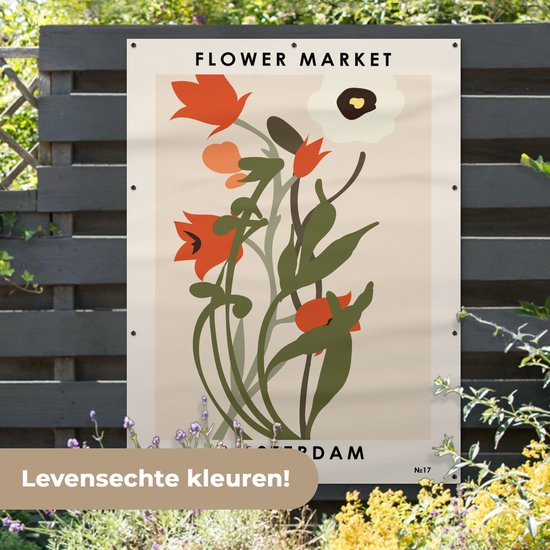 Tuinposter 120x160 cm - Tuindecoratie Bloemen - Planten - Quotes - Pastel - Amsterdam - Poster voor in de tuin - Buiten decoratie - Schutting tuinschilderij - Tuindoek muurdecoratie - Wanddecoratie balkondoek