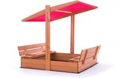 Bac à sable - bois - avec toit et bancs - 120x120 cm - rouge
