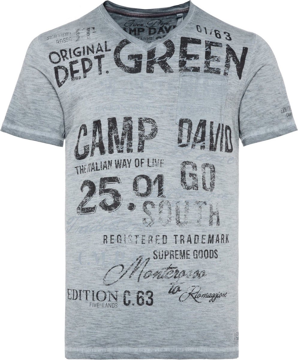 Camp David T-Shirt, v-hals Chique Terre, optisch wit