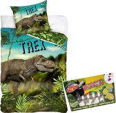 Dekbedovertrek - Dino - T-rex - 140 x 200 Cm - Katoen - inclusief 3D aqua gel art speelset