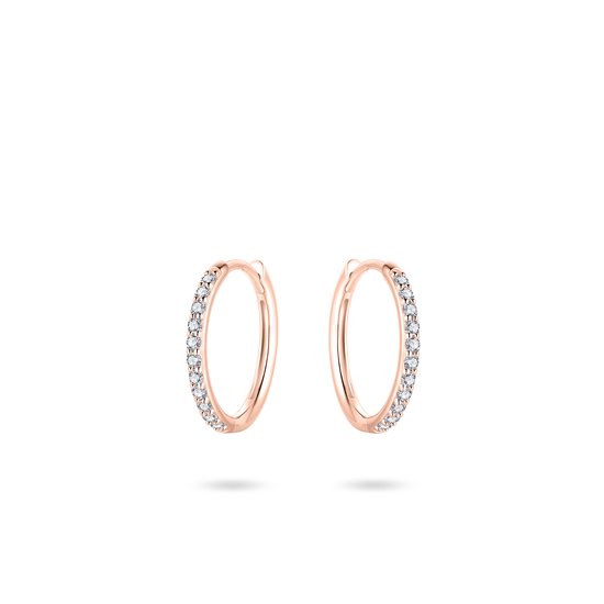 Belles boucles d'oreilles coquelicot en or rose 14 carats recouvertes d'un rang de brillants | Boucles d'oreilles