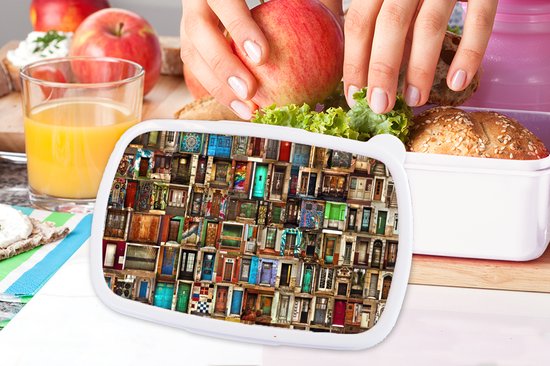 Boîte à pain Wit - Lunch box - Boîte à pain - Portes - Coloré - Collage - Architecture - 18x12x6 cm - Adultes