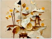 Tuinposter - Tuindoek - Tuinposters buiten - Bloemen - Wit - Planten - Vintage - 120x90 cm - Tuin