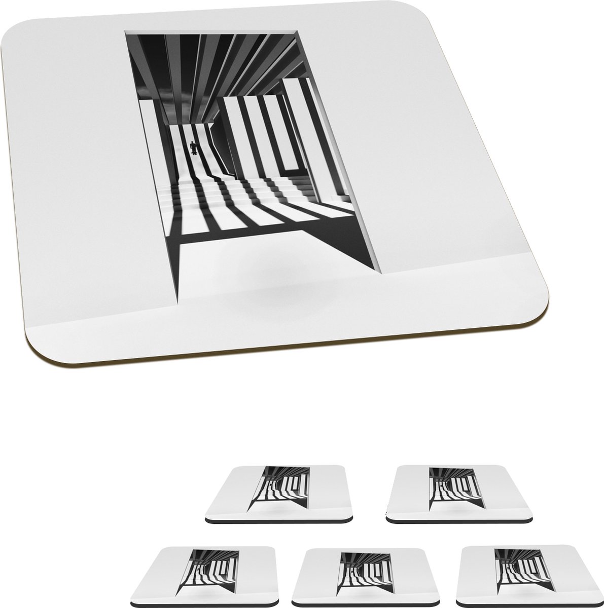 Onderzetters voor glazen - Deur - Schaduw - Wit - Lijnen - 10x10 cm - Glasonderzetters - 6 stuks