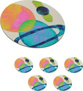Onderzetters voor glazen - Rond - Planeten - Abstract - Neon - Verf - 10x10 cm - Glasonderzetters - 6 stuks