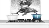 Spatscherm keuken 60x40 cm - Kookplaat achterwand Walvis - Water - Dieren - Zwart wit - Muurbeschermer - Spatwand fornuis - Hoogwaardig aluminium