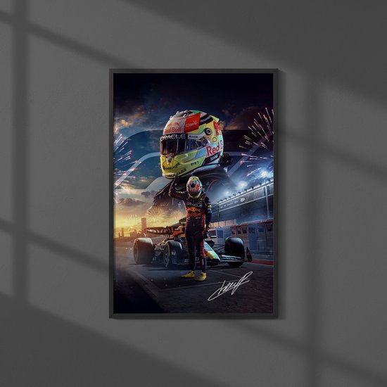 2023 Sergio Perez Saudi Arabian GP Winnaar Poster - Formaat 70x50 cm - Incl. handtekening