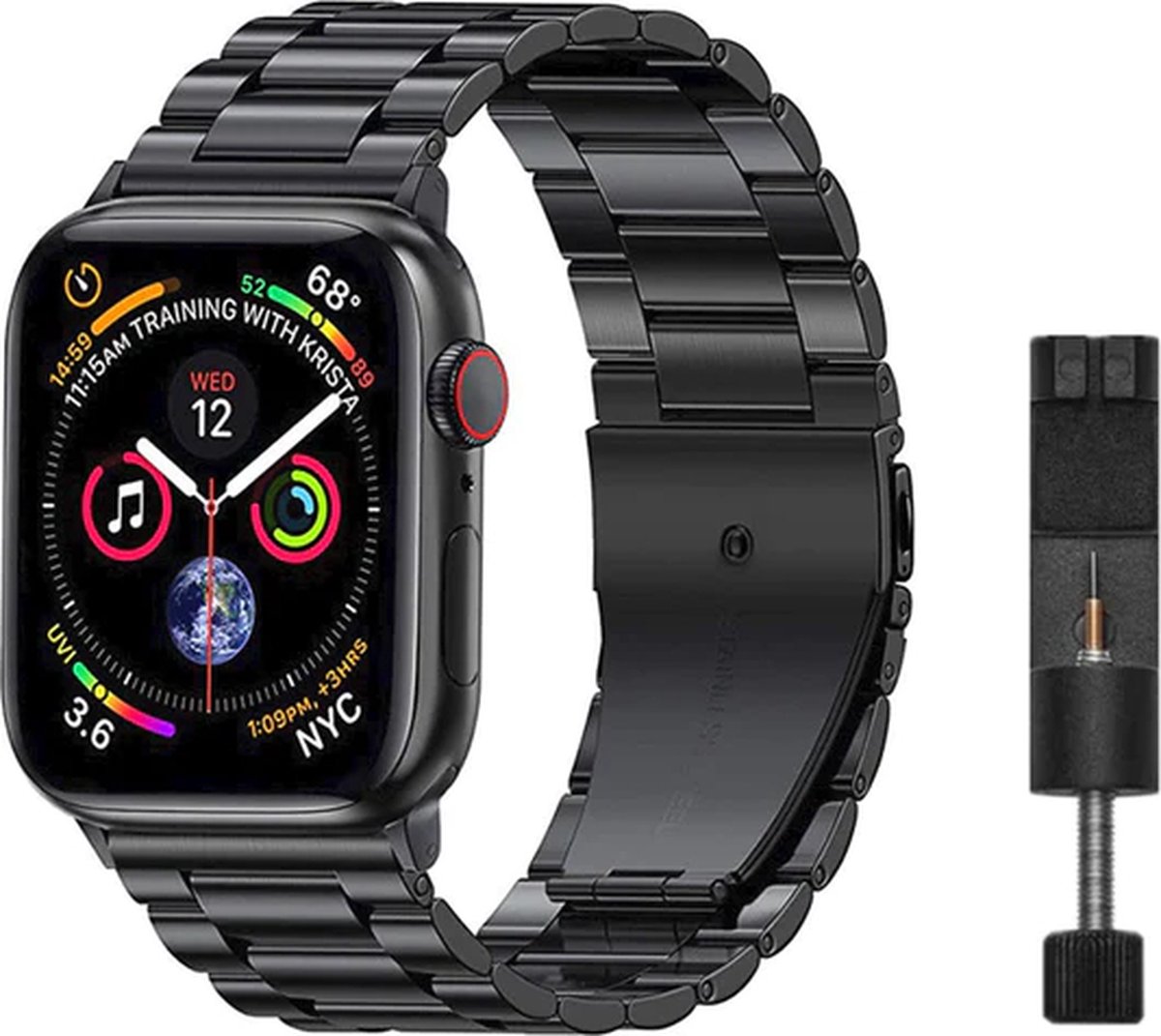 RVS Watch Bandje Geschikt Voor Apple Watch - 38-40-41mm - Zwart
