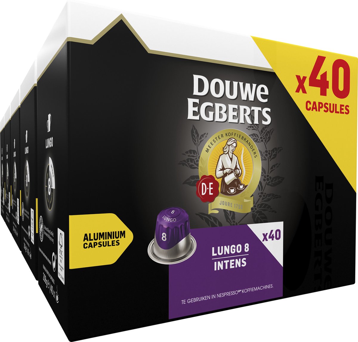Goedkoopste Douwe Egberts Lungo Intens Koffiecups - Intensiteit 8/12 - 5 x 40 capsules