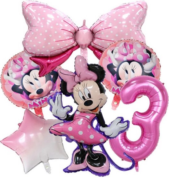 Minnie Mouse Ballonnen Set - Leeftijd: 3 Jaar - Roze Ballonnen - Kinderverjaardag - Feestversiering - Verjaardag Versiering - Mickey & Minnie Mouse - Disney Kinderfeestje - Feestpakket - Roze Verjaardag Ballonnen - MinnieMouse Ballonnen - Roze Ballon
