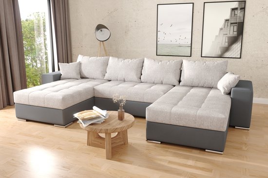 Canapé d'angle Best - Grijs et gris clair - Canapé d'angle avec lit et espace de rangement - Canapé d'angle Living island seatenbedden.be