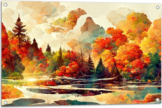 Tuinposter – Schilderij van een Landschap tijdens de Herfst - 90x60 cm Foto op Tuinposter (wanddecoratie voor buiten en binnen)