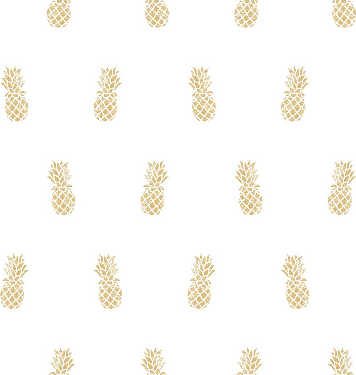 Behang – Ananas – Wit Geel goud – Eclectisch – Maximalistisch – Tropisch – Kinderkamer – Slaapkamer – Muurdecoratie – 0,53 x 10,05 M – hashtag