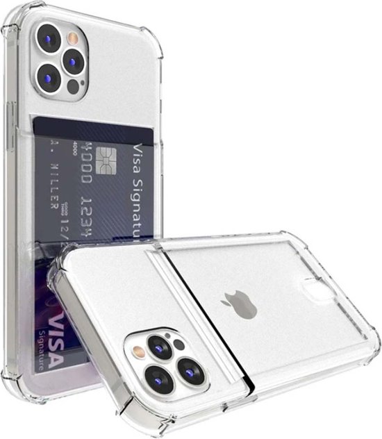 Doorzichtig iPhone 12 hoesje met kaarthouder, twee hoesjes op de foto.