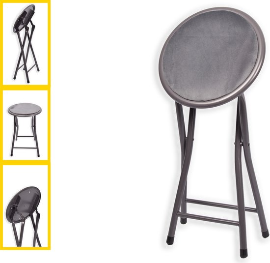 Klapstoel met zithoogte van 45 cm - Vouwkrukje velvet zitvlak en rug bekleed - stoel- tafelstoel - klapstoel - Velvet klapstoel - Luxe klapstoel - Met kussentjes - FLUWEEL- Stoelen - Klapstoelen - Stoeltje - Premium chair -Beige