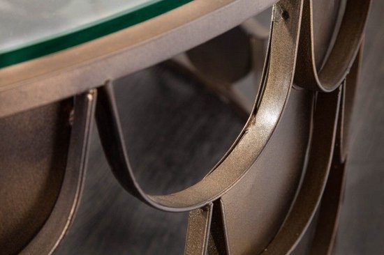 Ronde salontafel ABSTRACT 60cm antiek messing metaal glas industrieel visschub design - 40110