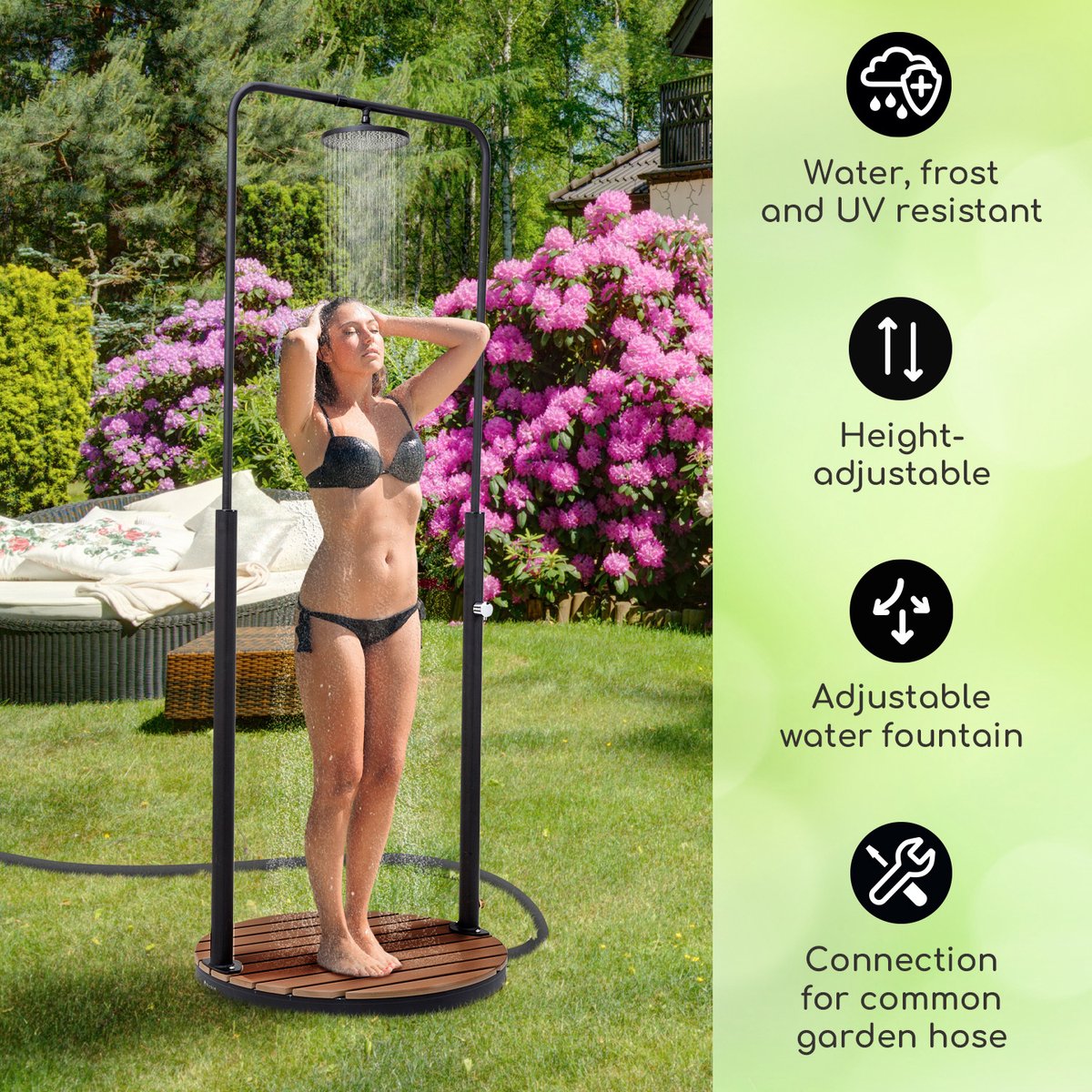 Blumfeldt Mobiele tuindouche, Buitendouche voor de tuin, Vloerdouche met verstelbare douchekop, Vloer-tuindouche met houtlook voor zwembad & sauna, Buitendouche waterdicht, Vorst- & UV-bestendig thumbnail 2