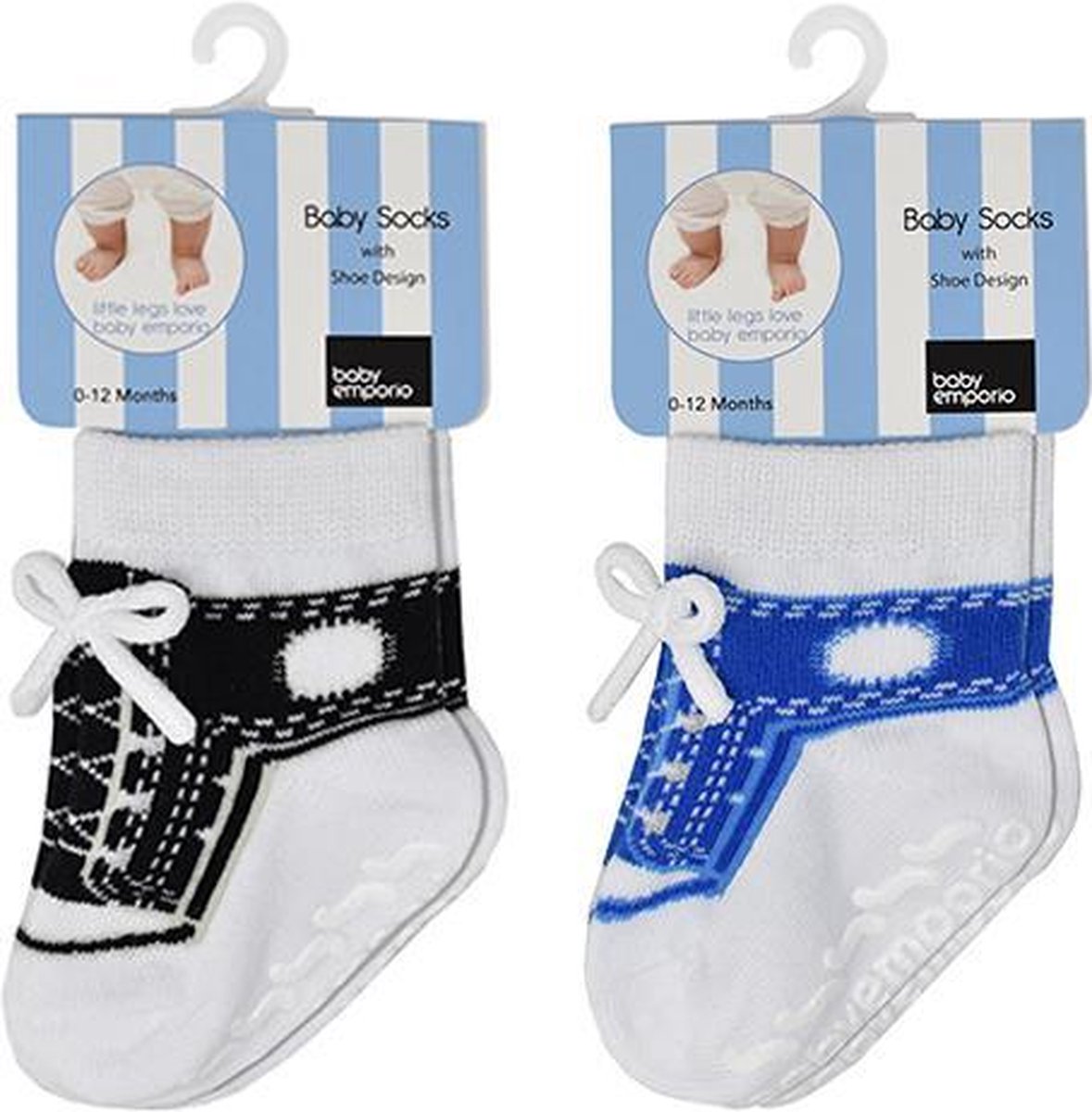 Boy Sneakers zwart en blauwe sokjes voor baby 0-12 maanden-Witte vetertjes-Anti slip zooltjes-Kraamcadeau-Baby shower