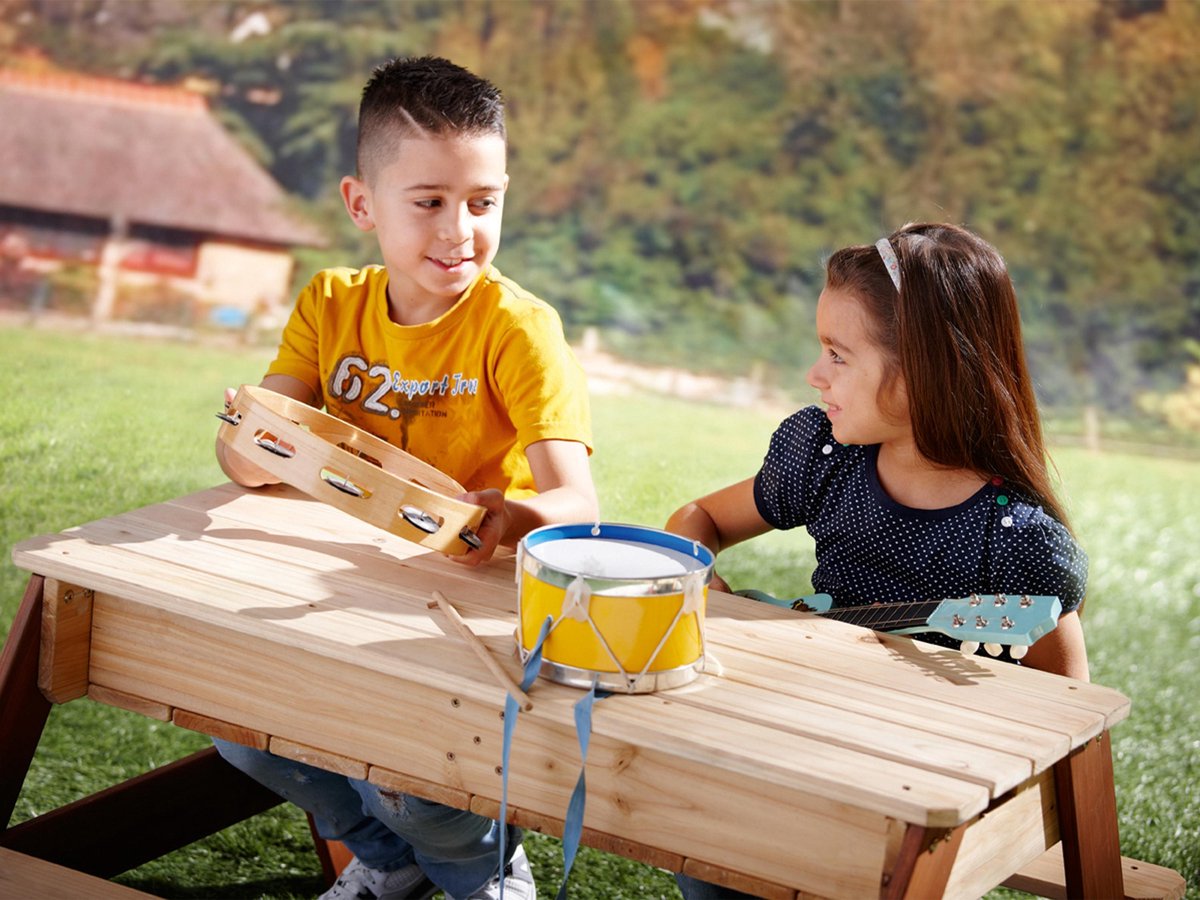AXI Nick Zand & Water Picknicktafel in Bruin - Met in hoogte verstelbare Parasol in Blauw/Wit - Multifunctionele Picknick tafel van FSC hout - Picknick tafel voor kinderen van hout — afbeelding 13