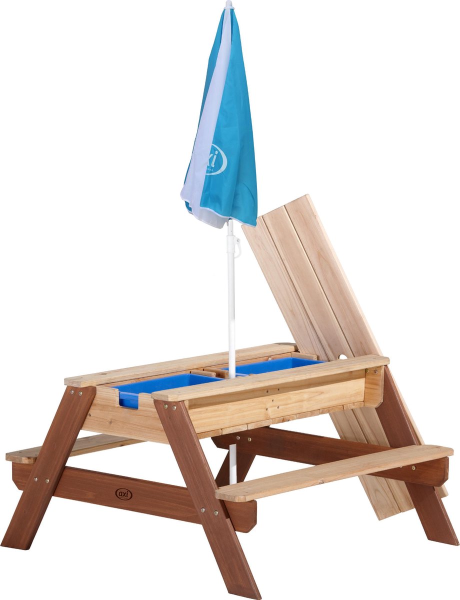 AXI Nick Zand & Water Picknicktafel in Bruin - Met in hoogte verstelbare Parasol in Blauw/Wit - Multifunctionele Picknick tafel van FSC hout - Picknick tafel voor kinderen van hout — afbeelding 2