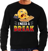 Funny emoticon sweater I need a break zwart heren XL (54)