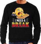 Funny emoticon sweater I need a break zwart voor heren -  Fun / cadeau trui S