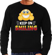 Funny emoticon sweater Keep on smiling zwart heren S (48)