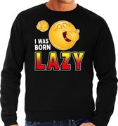 Funny emoticon sweater I was born lazy zwart heren XL (54)