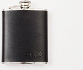 Zippo Zakfles - Zwart leder - Hoogglans RVS - 177ml