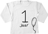 Leeftijdsshirt 1 jaar ballon | Verjaardagshirt voor 1e verjaardag kind | Verjaardagsshirt baby | Kinder t-shirt | Baby t-shirt lange mouw shirt  | wit | maat 86  | Verjaardagsshirt 1 jaar