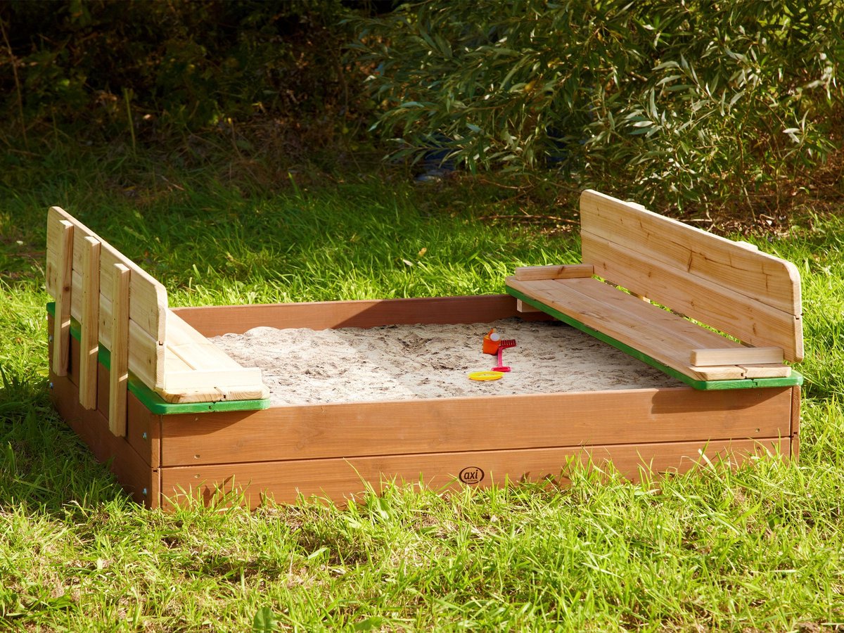 AXI Ella XL Houten Zandbak in Bruin/Groen - Met Zitbankjes en Deksel - FSC hout - 120x120x20cm - Zandbak voor kinderen — afbeelding 11